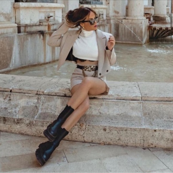 ZARA 2 Piece Cropped Blazer + Mini Skirt Wth Slit - Picture 4 of 12